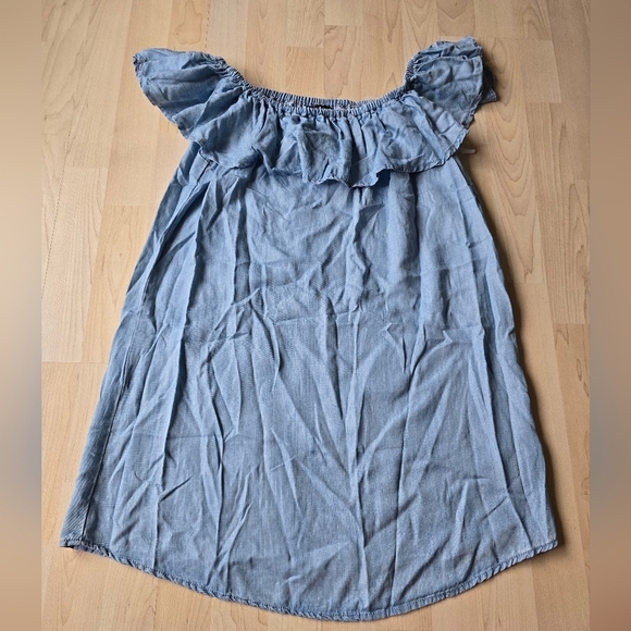 Lulus Light Blue Chambray Off-the-Shoulder Dress Size Medium - Picture 2 of 11
